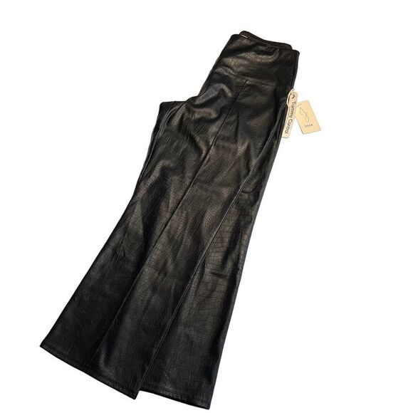 NEW Joie Vegan Faux Leather Crocodile Style Tummy Control Black Pants Large - Picture 10 of 11